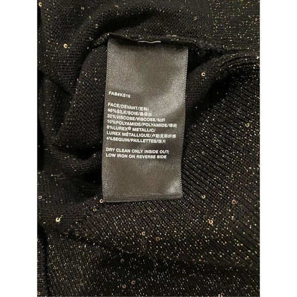 Lafayette 148 New York Sequin Metallic V-Neck Sweater Black Small Silk blend - Picture 10 of 10